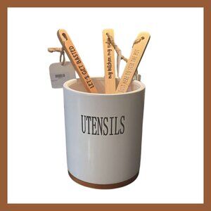 UTENSILS White Ceramic Crock Holder Kitchen Organizer Farmhouse Decor